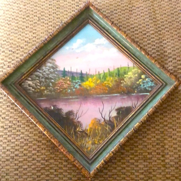 Vintage lake oil painting by John Meyers